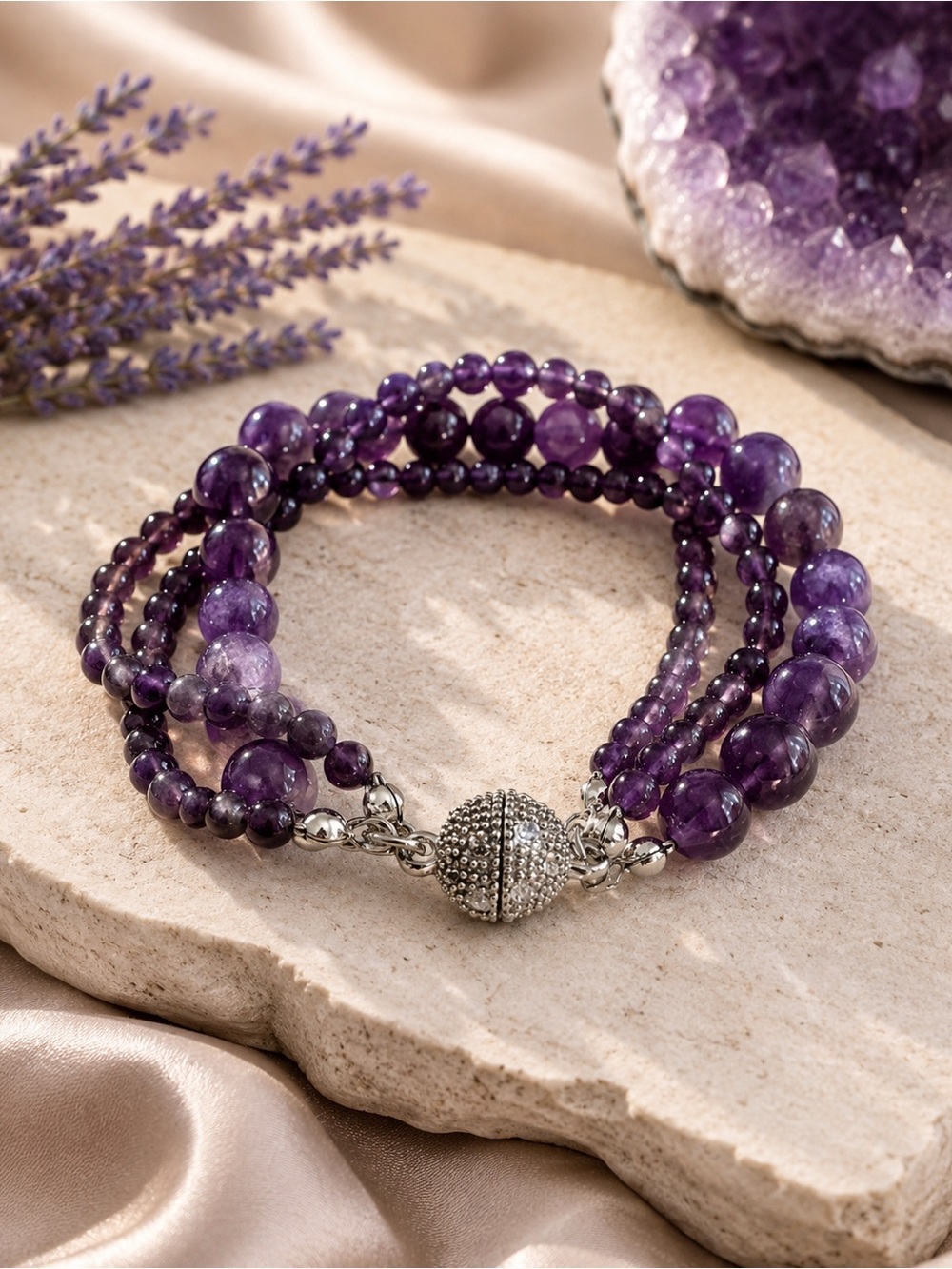 Amethyst Magnetic Beaded Bracelet – 7.5 inches